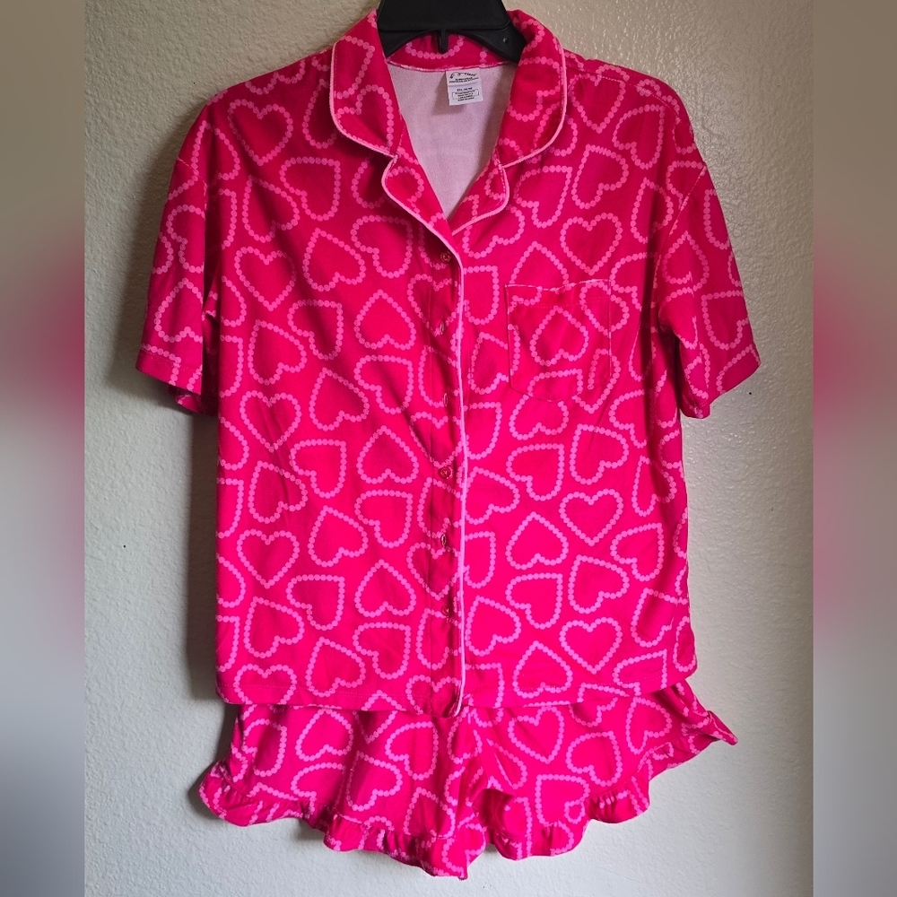 Art Class Heart Button Down Short Sleeve Polyester Pajama Set Size Girls 16-18 - Picture 7 of 8
